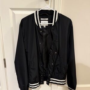 Black Bomber Jacket with Striped Trim